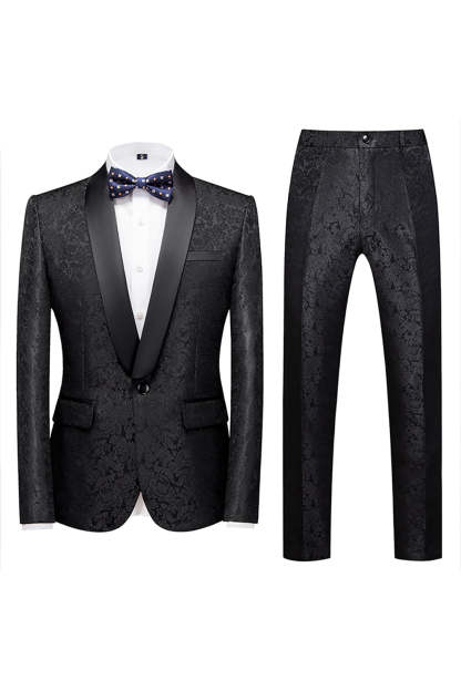 2 Piece Blue Jacquard One Button Shawl Lapel Prom Homecoming Men's Suits