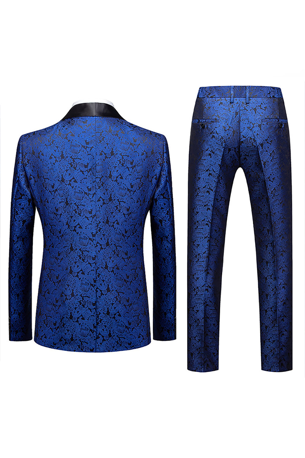 2 Piece Blue Jacquard One Button Shawl Lapel Prom Homecoming Men's Suits