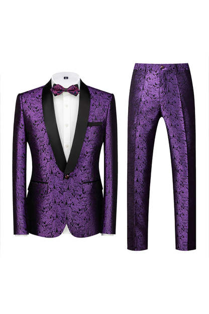 2 Piece Blue Jacquard One Button Shawl Lapel Prom Homecoming Men's Suits