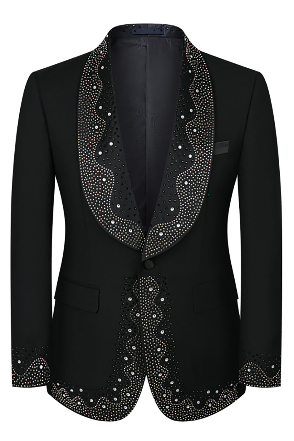 Sparkly 3 Piece Black High End Prom Homecoming Men's Suits with Rhinestones