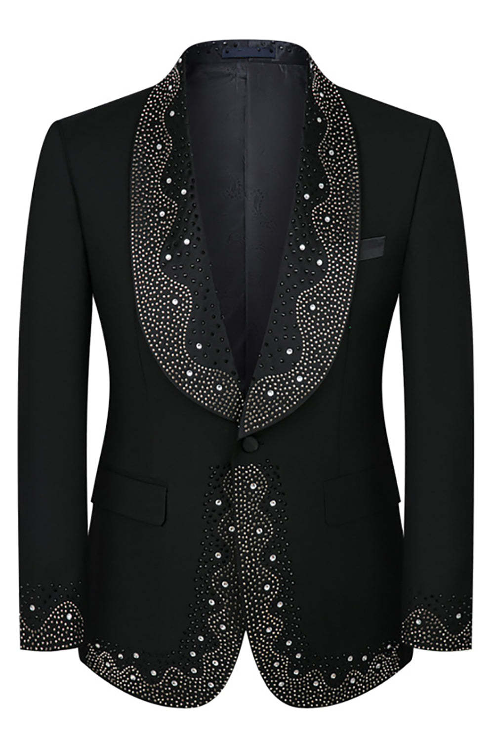 Sparkly 3 Piece Black High End Prom Homecoming Men's Suits with Rhinestones