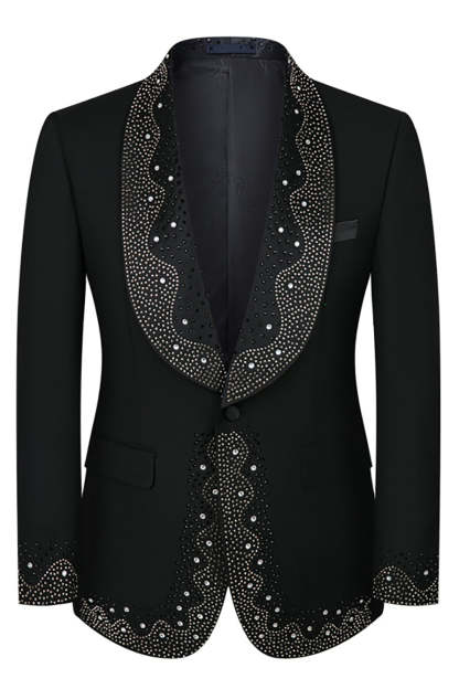 Sparkly 3 Piece Black High End Prom Homecoming Men's Suits with Rhinestones