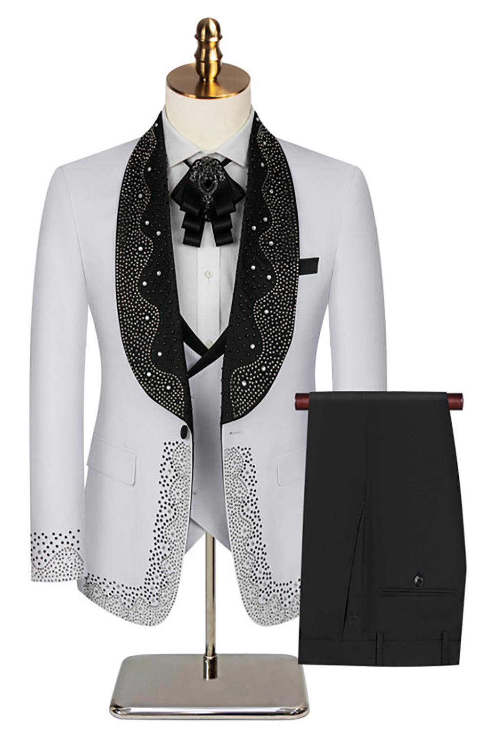 Sparkly 3 Piece Black High End Prom Homecoming Men's Suits with Rhinestones