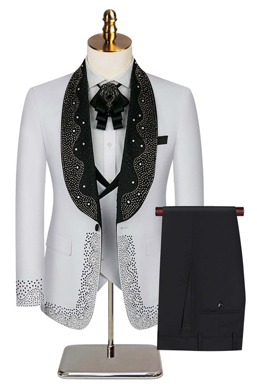 Sparkly 3 Piece Black High End Prom Homecoming Men's Suits with Rhinestones
