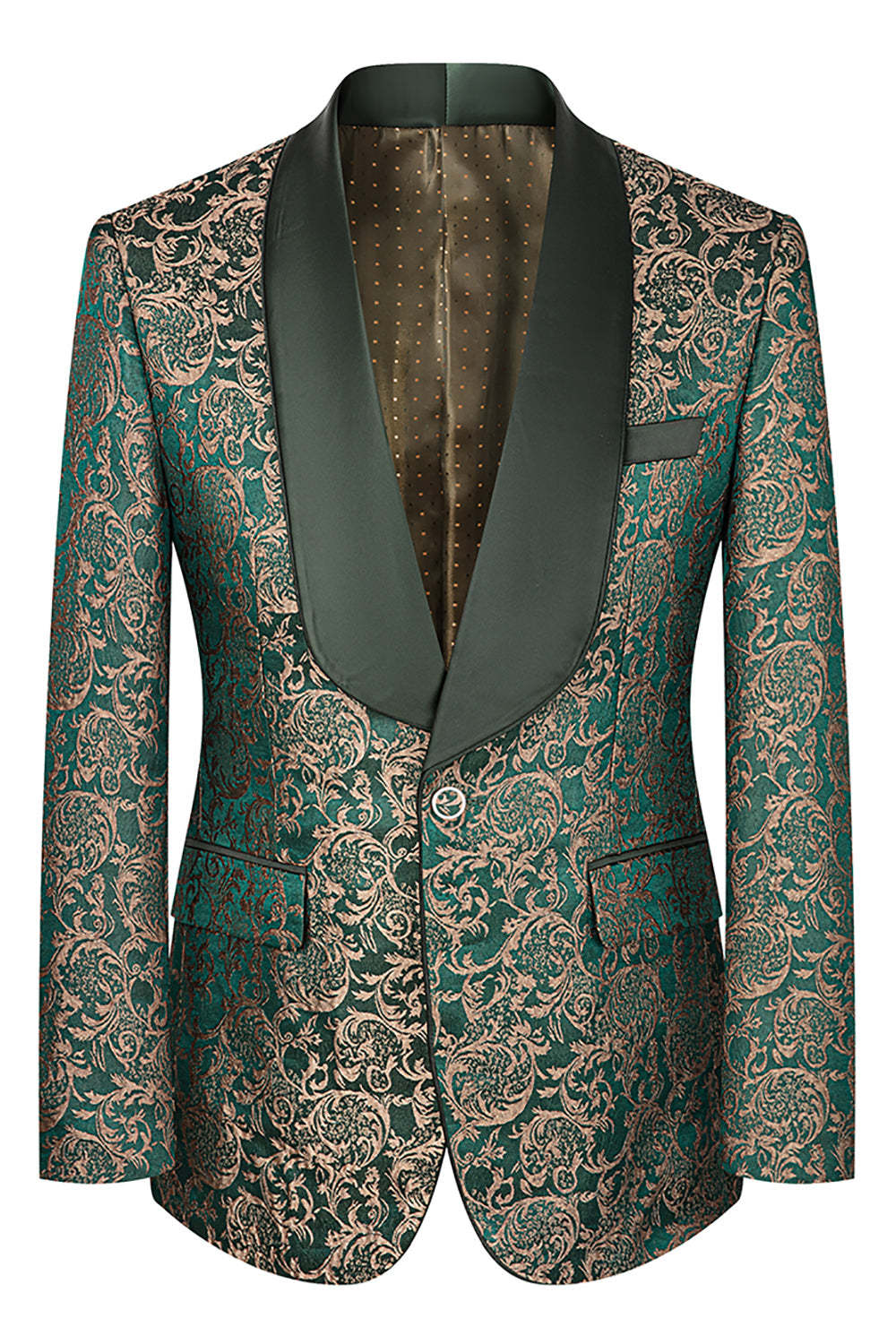 Dark Green Jacquard Shawl Lapel 3 Piece Prom Homecoming Men's Suits
