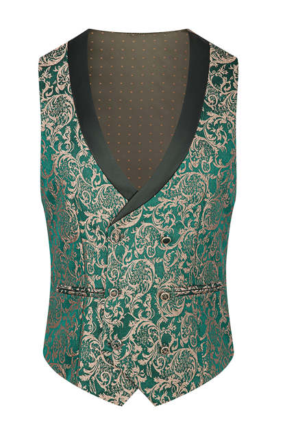 Dark Green Jacquard Shawl Lapel 3 Piece Prom Homecoming Men's Suits