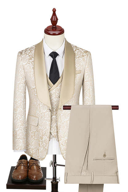 Dark Green Jacquard Shawl Lapel 3 Piece Prom Homecoming Men's Suits