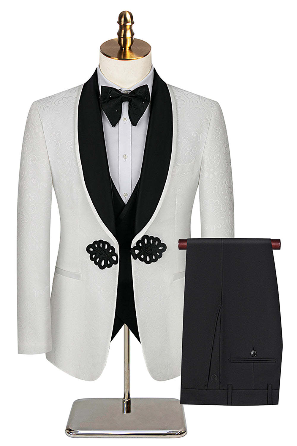 3 Piece Black Jacquard Shawl Lapel Prom Homecoming Men's Suits