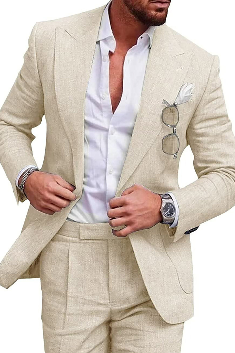 Leely Men Green 2 Piece Peak Lapel Formal Prom Suits with Pockets One Button Homecoming Suits