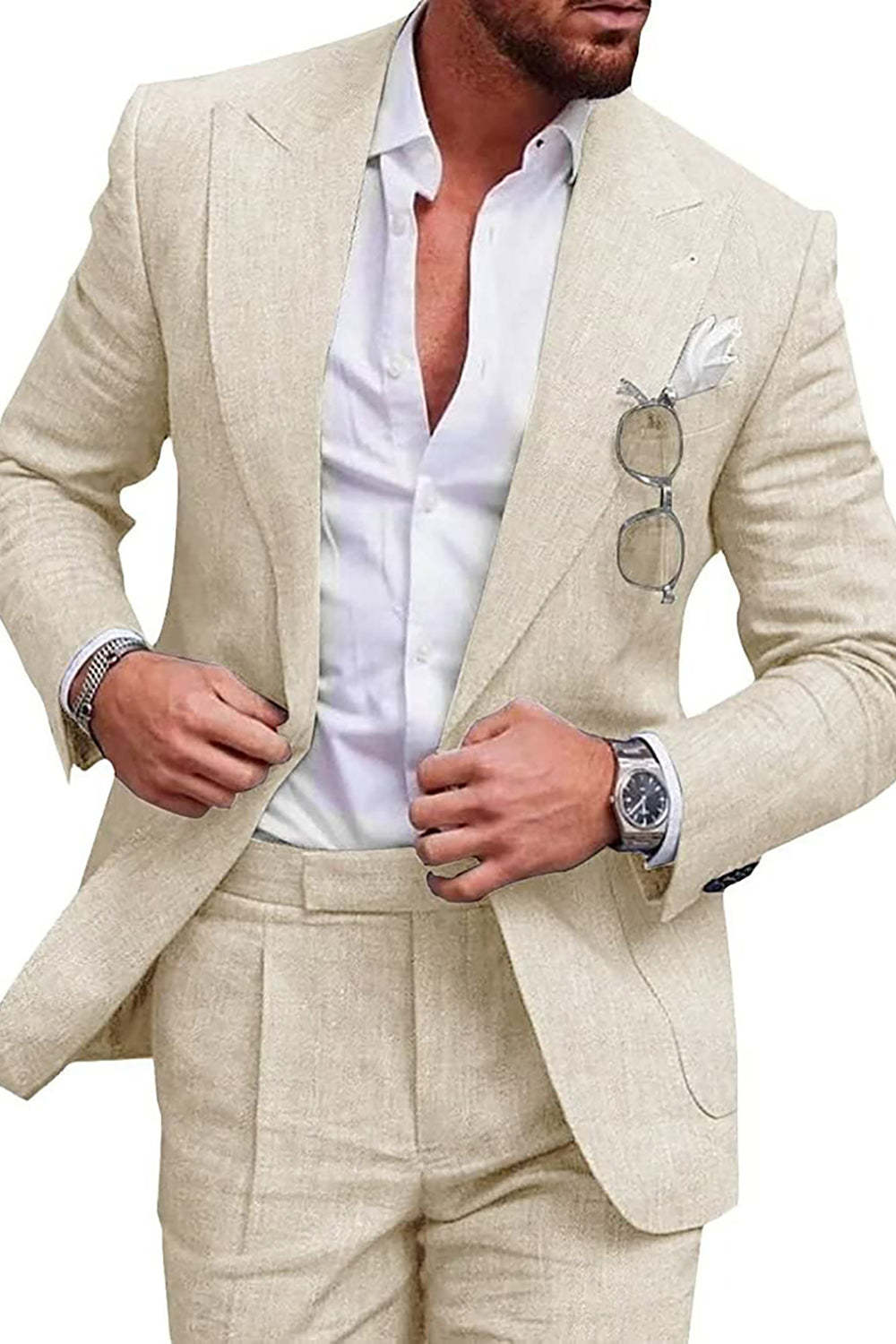 Leely Men Green 2 Piece Peak Lapel Formal Prom Suits with Pockets One Button Homecoming Suits