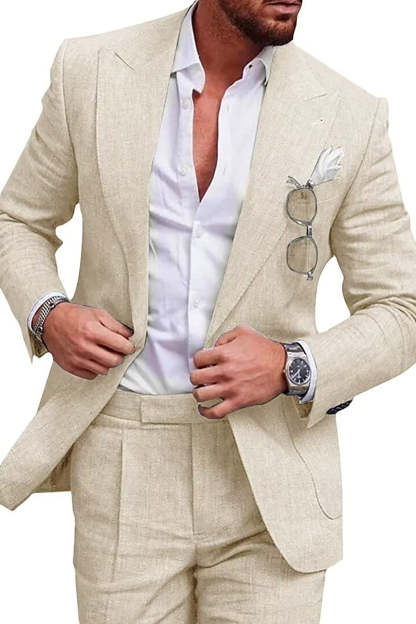 Leely Men Green 2 Piece Peak Lapel Formal Prom Suits with Pockets One Button Homecoming Suits