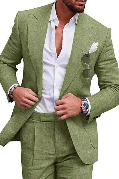 2 Piece Green Peak Lapel One Button Prom Homecoming Men's Formal Suits