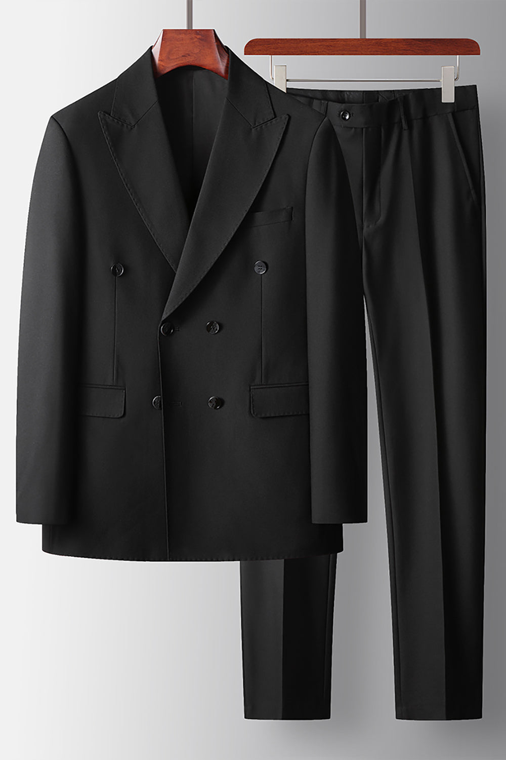 2 Piece Peak Lapel Double Breasted Black Prom Homecoming Men's Suits