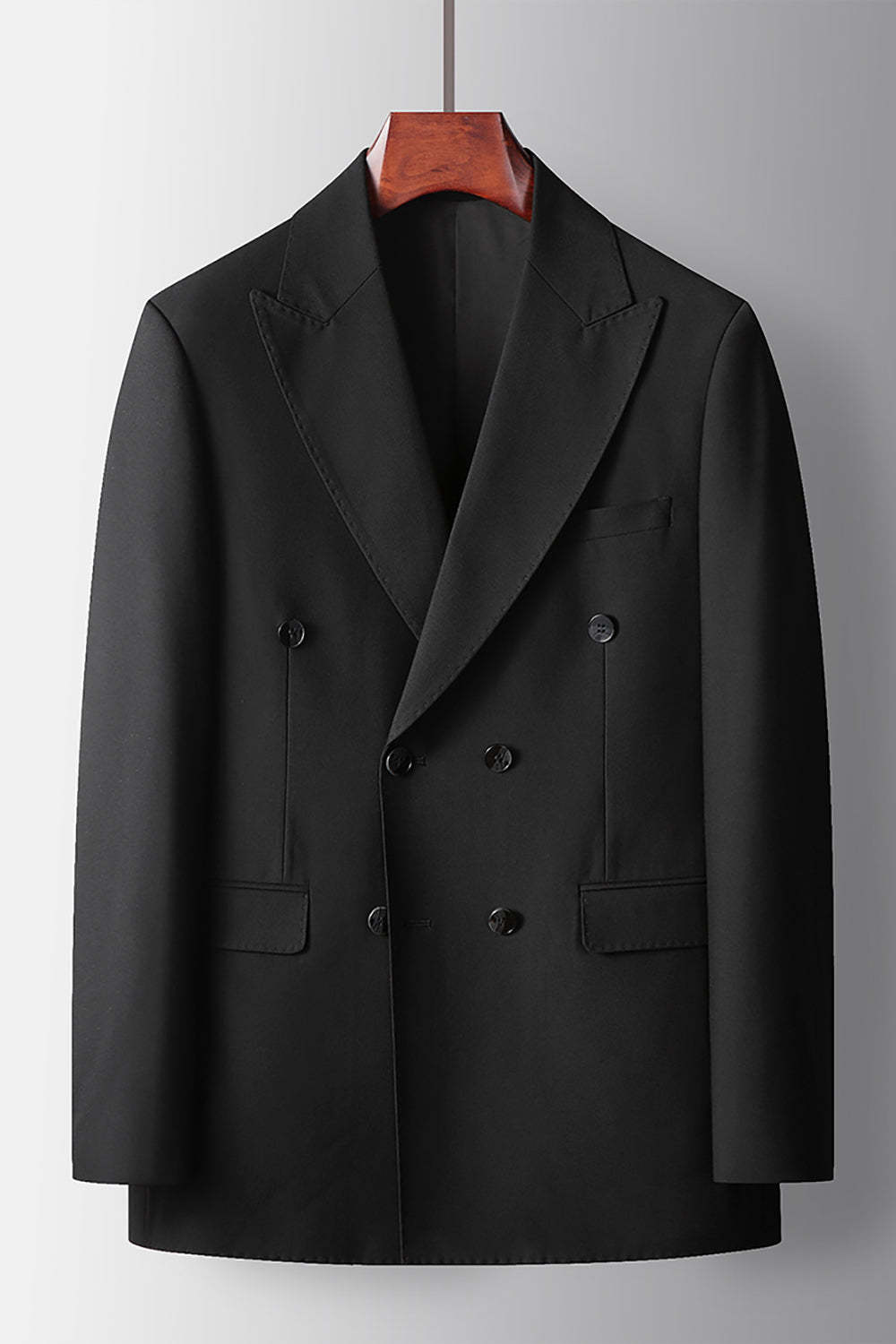 2 Piece Peak Lapel Double Breasted Black Prom Homecoming Men's Suits