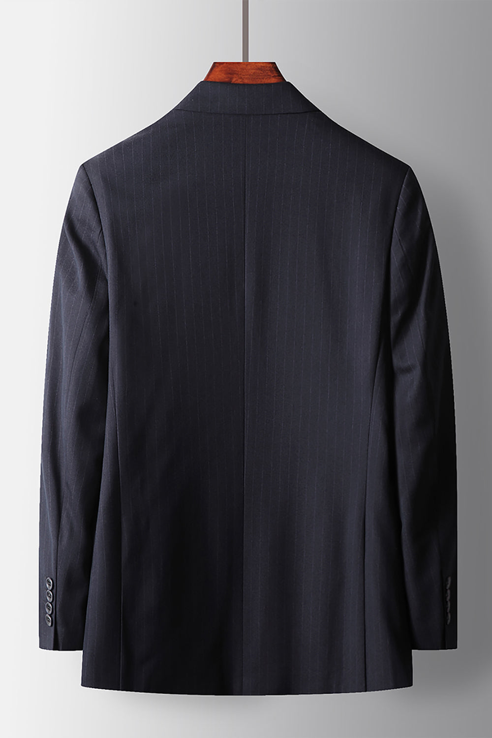 Navy Striped Double Breasted Peak Lapel 2 Piece Prom Homecoming Men's Suits