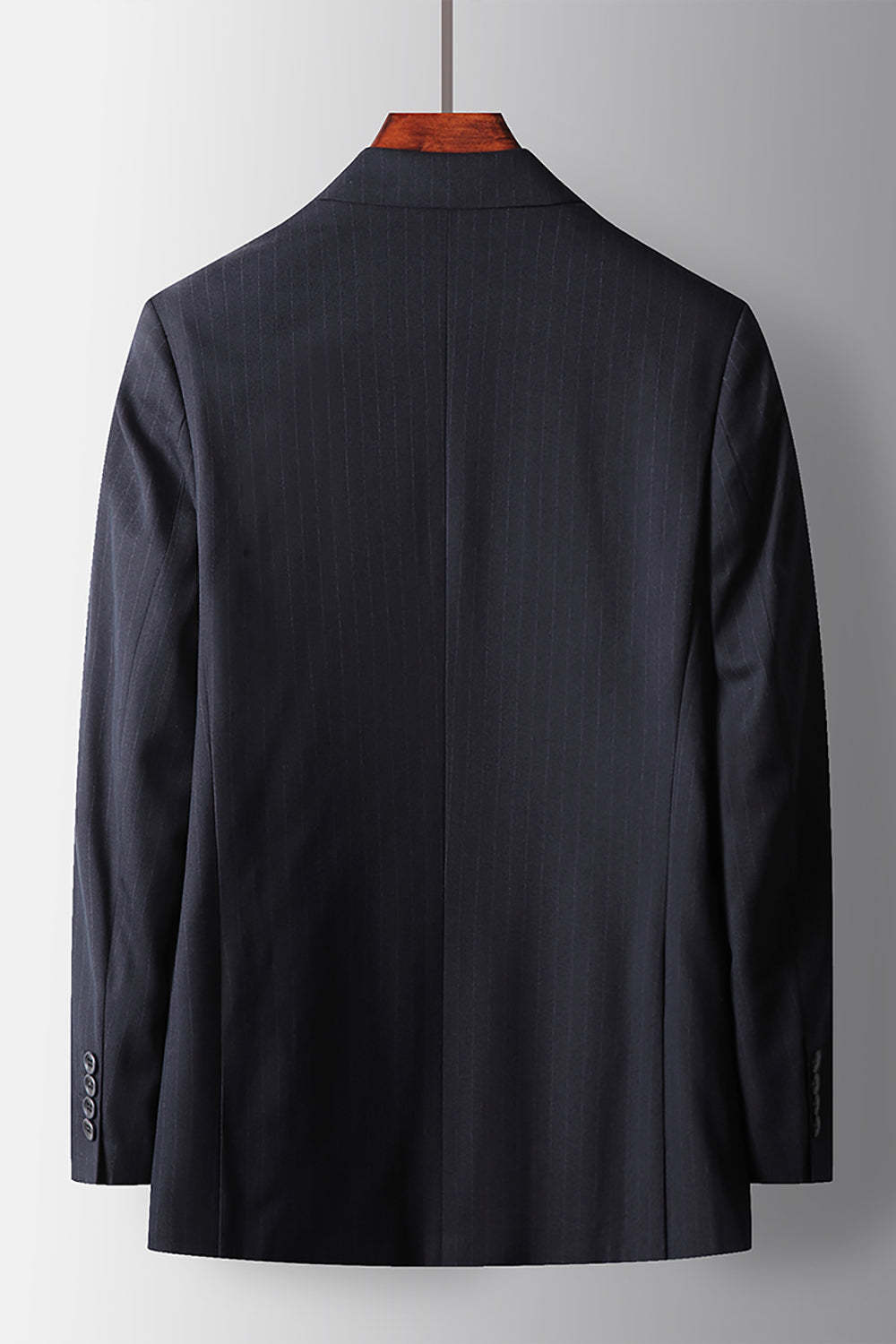 Navy Striped Double Breasted Peak Lapel 2 Piece Prom Homecoming Men's Suits