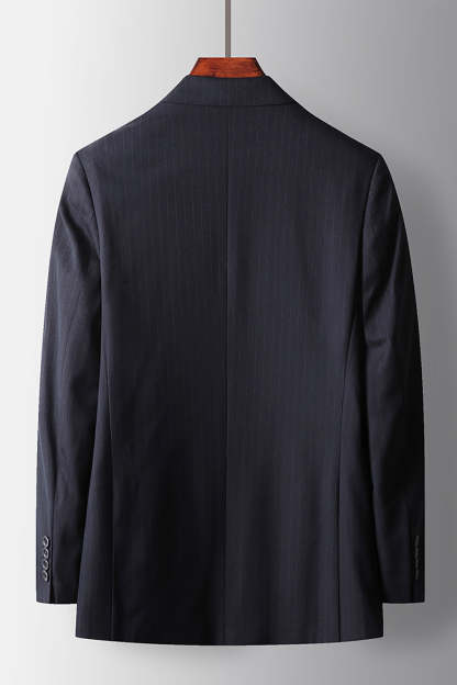 Navy Striped Double Breasted Peak Lapel 2 Piece Prom Homecoming Men's Suits