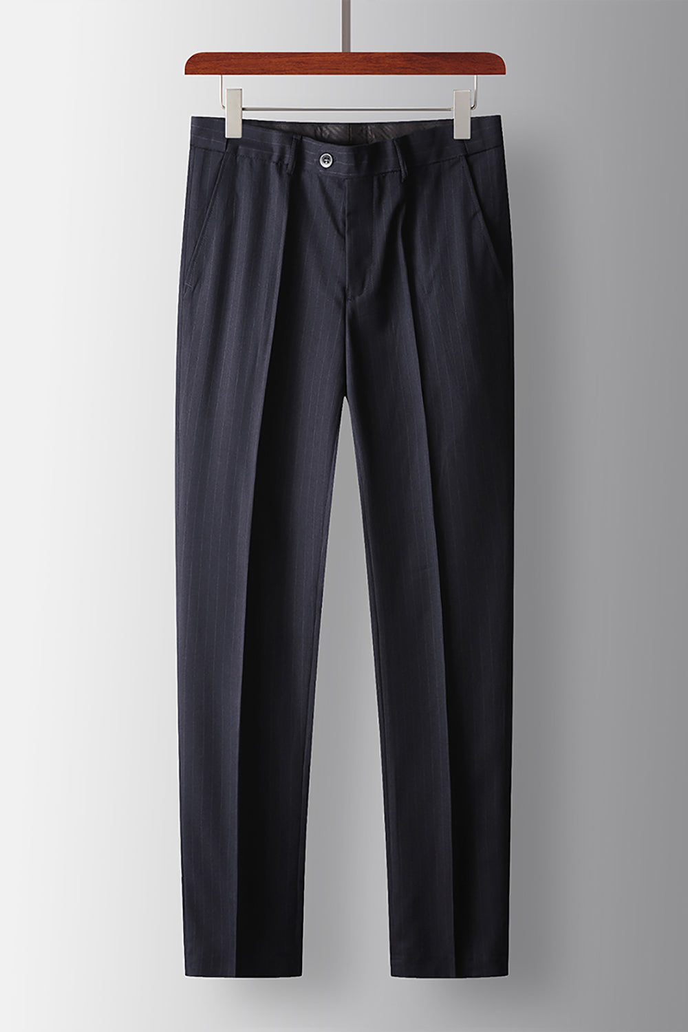 Navy Striped Double Breasted Peak Lapel 2 Piece Prom Homecoming Men's Suits