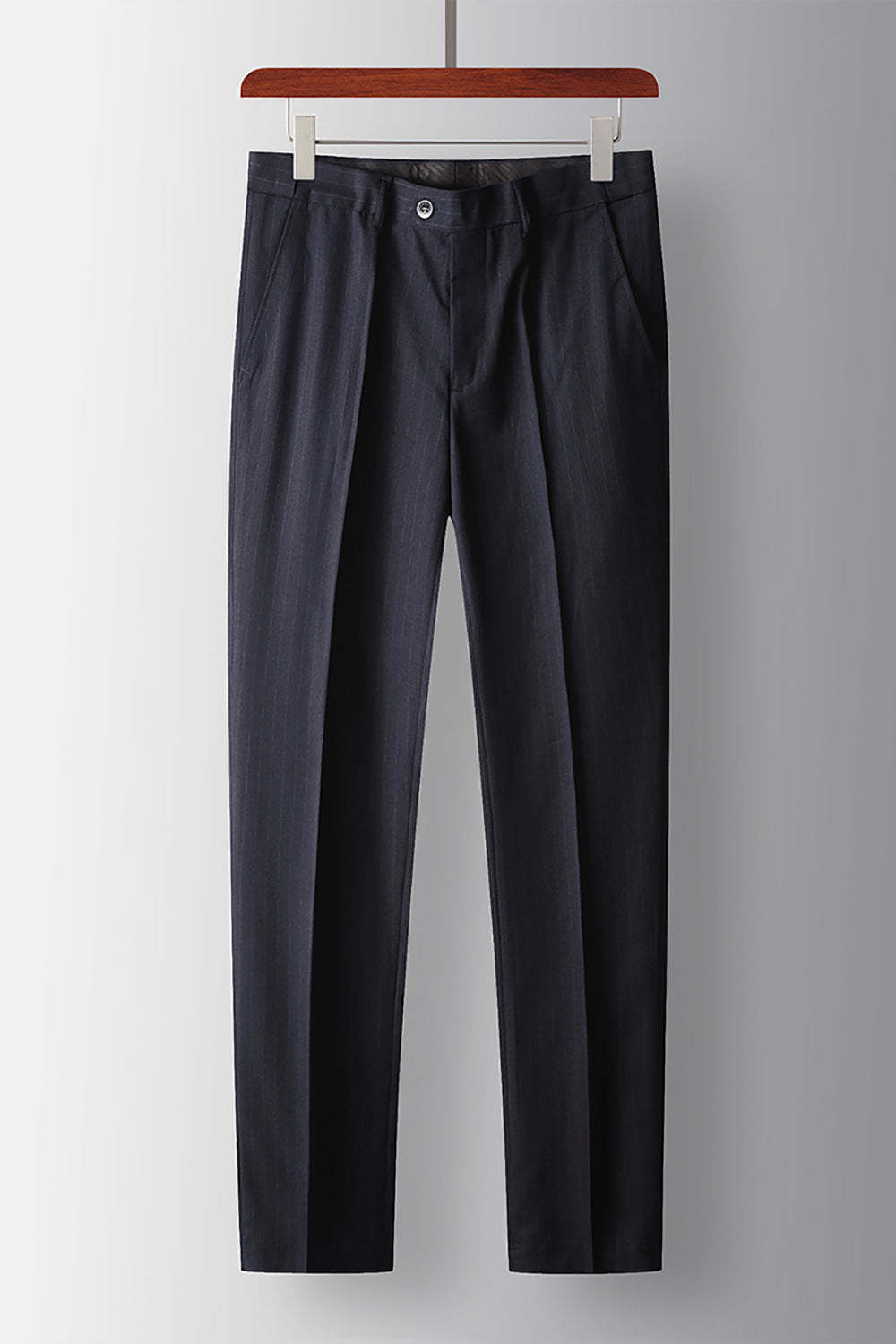 Navy Striped Double Breasted Peak Lapel 2 Piece Prom Homecoming Men's Suits