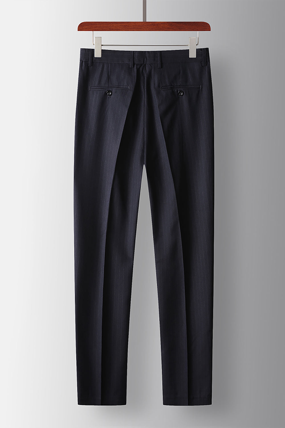 Navy Striped Double Breasted Peak Lapel 2 Piece Prom Homecoming Men's Suits