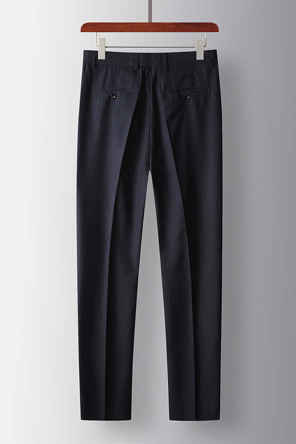 Navy Striped Double Breasted Peak Lapel 2 Piece Prom Homecoming Men's Suits