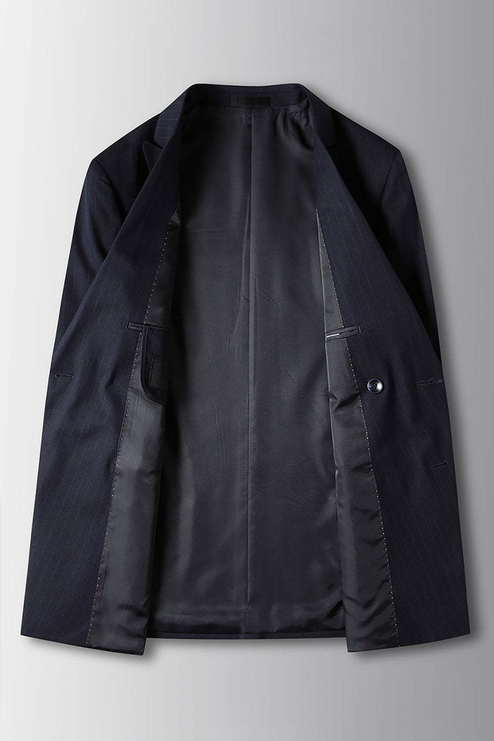 Navy Striped Double Breasted Peak Lapel 2 Piece Prom Homecoming Men's Suits