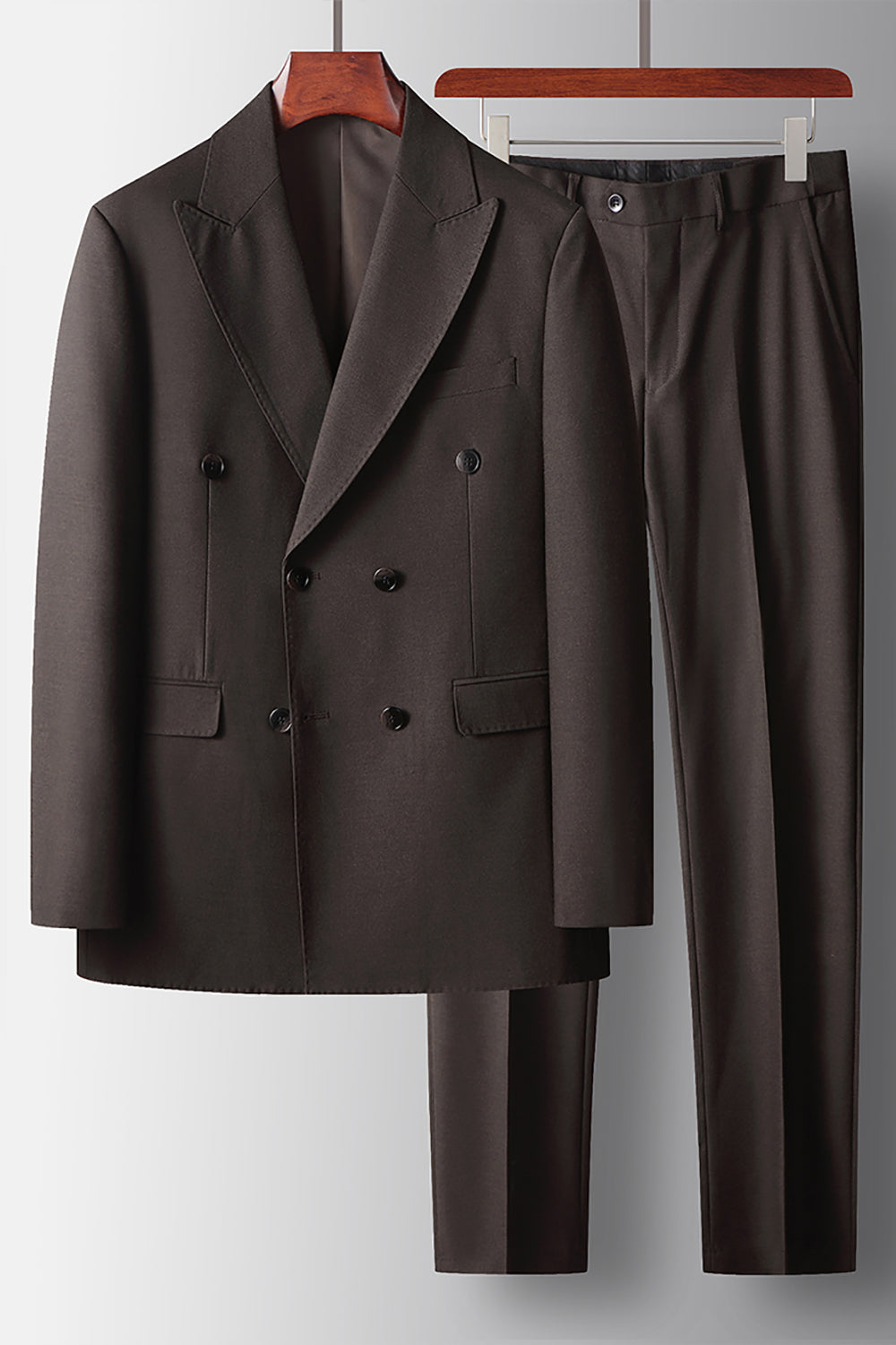 2 Piece Peak Lapel Coffee Prom Homecoming Men's Suits with Pockets