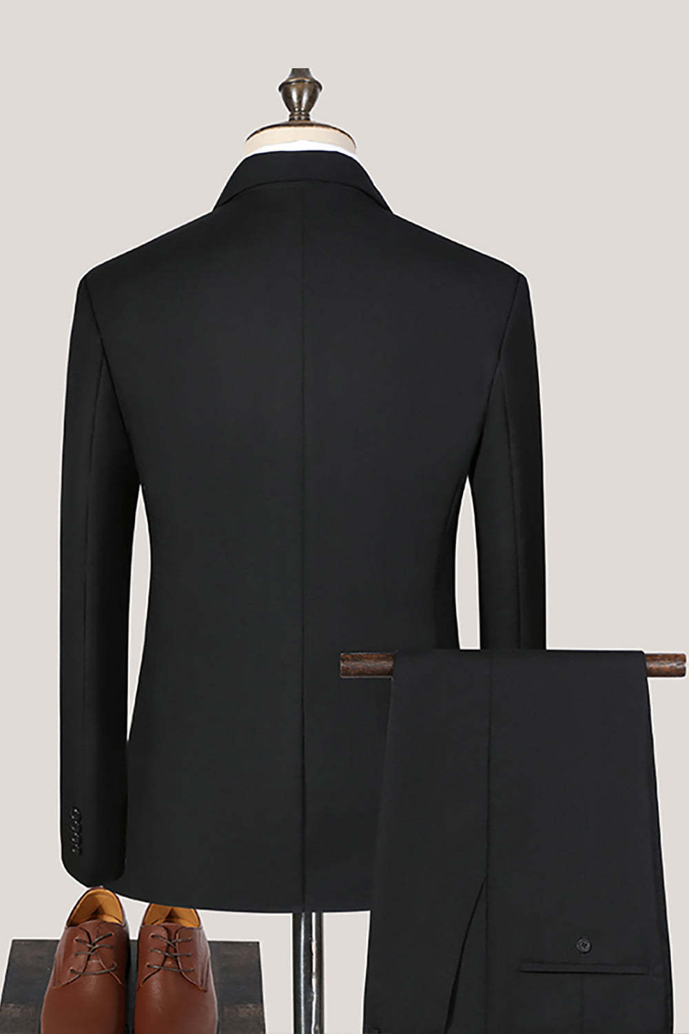 Black 3 Piece Notched Lapel Solid Prom Homecoming Men's Suits