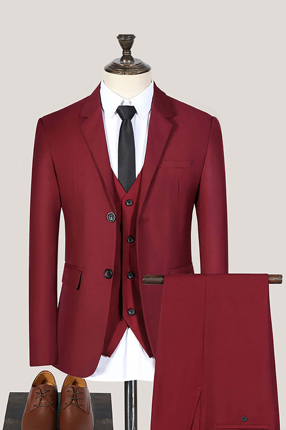 Leely Men Black 3 Piece Notched Lapel Prom Suits with Pockets Single Breasted Solid Homecoming Suits