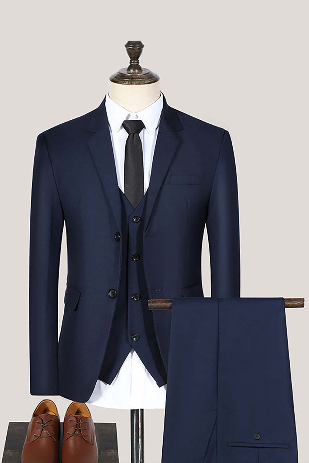 Black 3 Piece Notched Lapel Solid Prom Homecoming Men's Suits