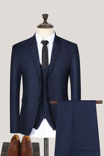 Black 3 Piece Notched Lapel Solid Prom Homecoming Men's Suits