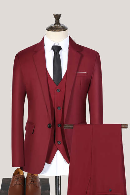 3 Piece Black Formal  Notched Lapel Solid Prom Homecoming Men's Suits