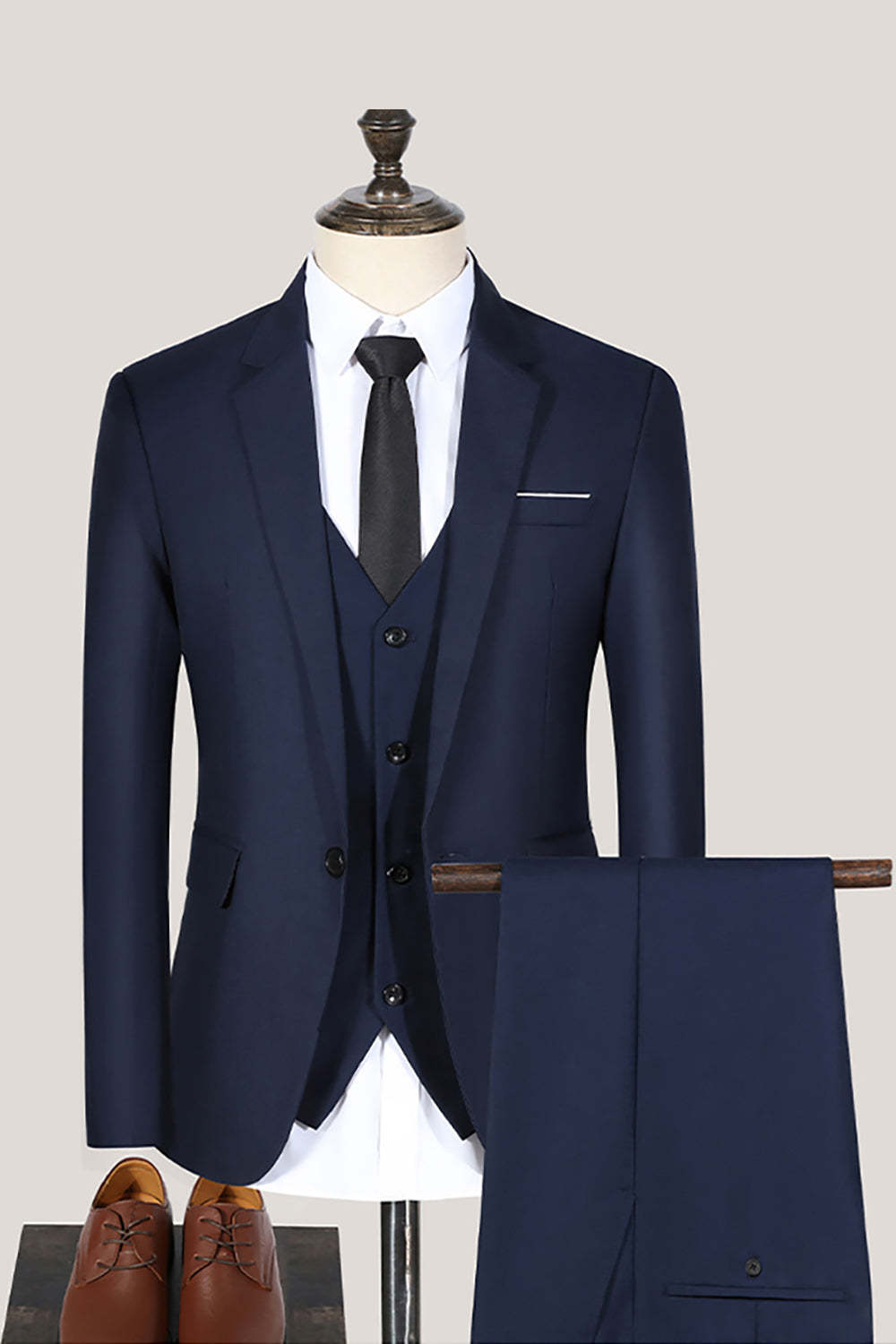 3 Piece Black Formal  Notched Lapel Solid Prom Homecoming Men's Suits