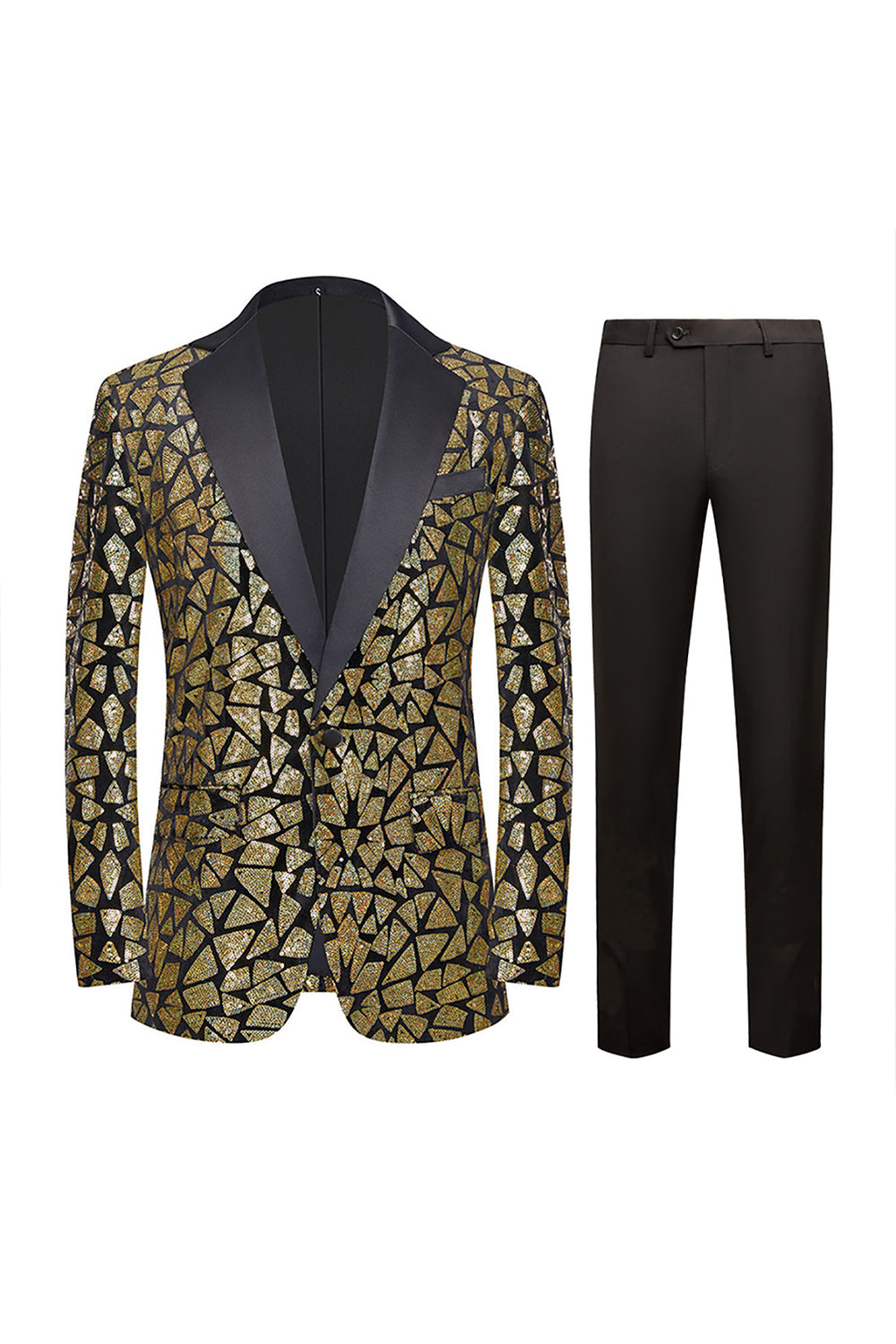 Sparkly Black Sequins 2 Piece Golden Prom Homecoming Men's Suits