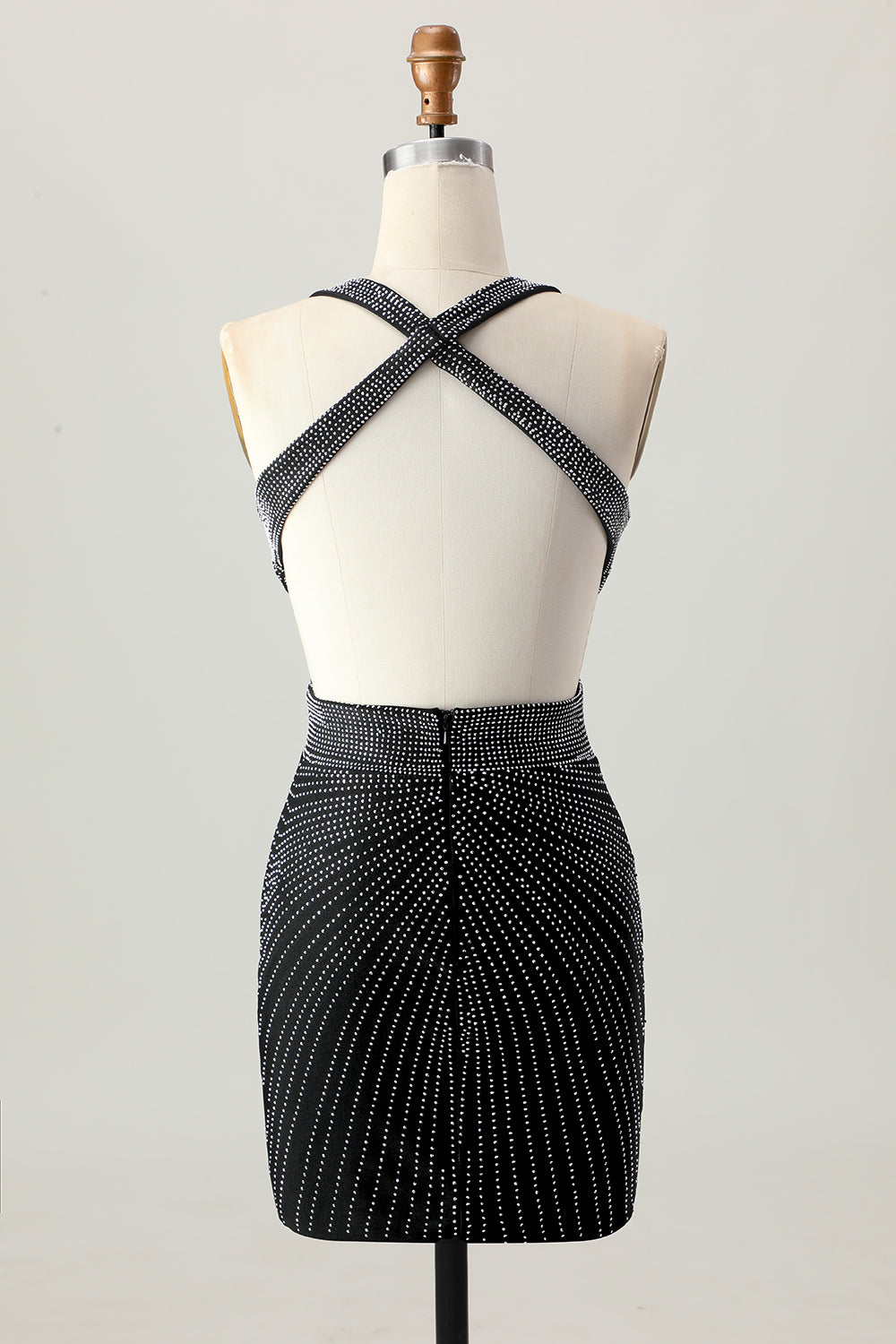 Sparkly Black V-Neck Cut Out Tight Short Homecoming Dress with Beading