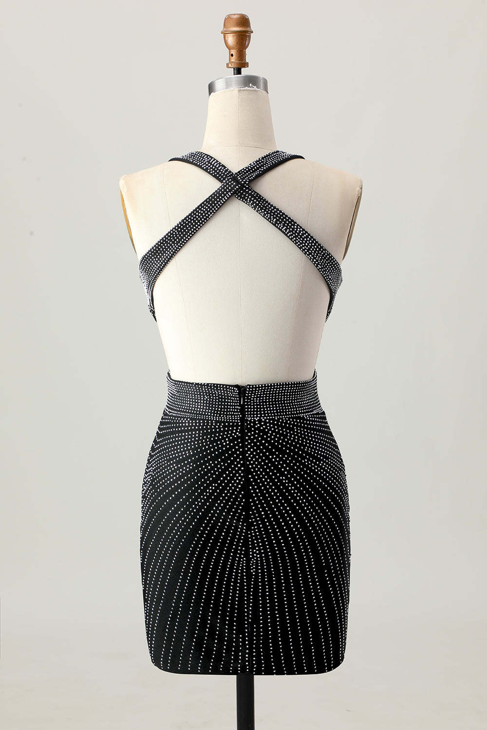 Sparkly Black V-Neck Cut Out Tight Short Homecoming Dress with Beading