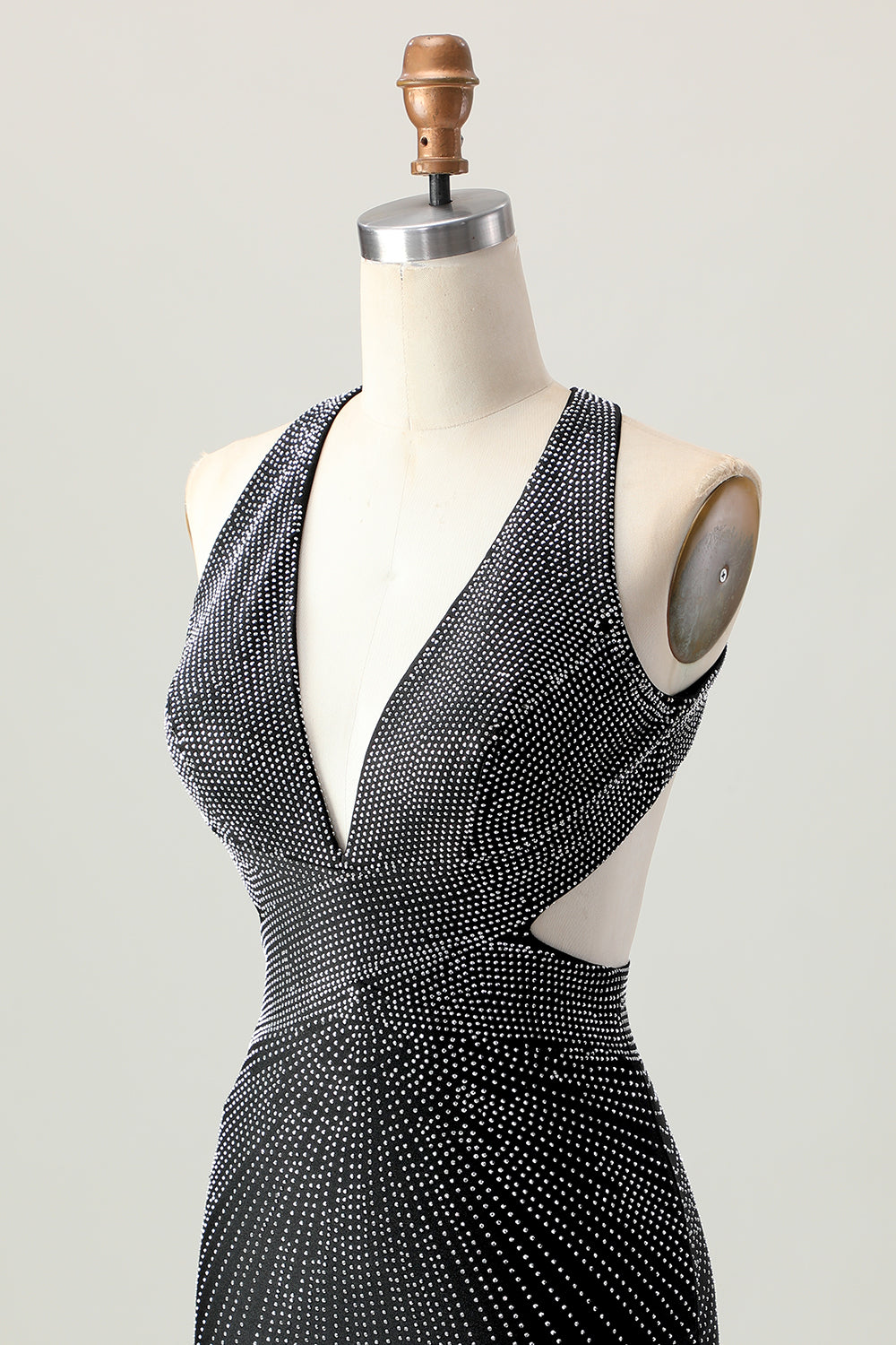 Sparkly Black V-Neck Cut Out Tight Short Homecoming Dress with Beading