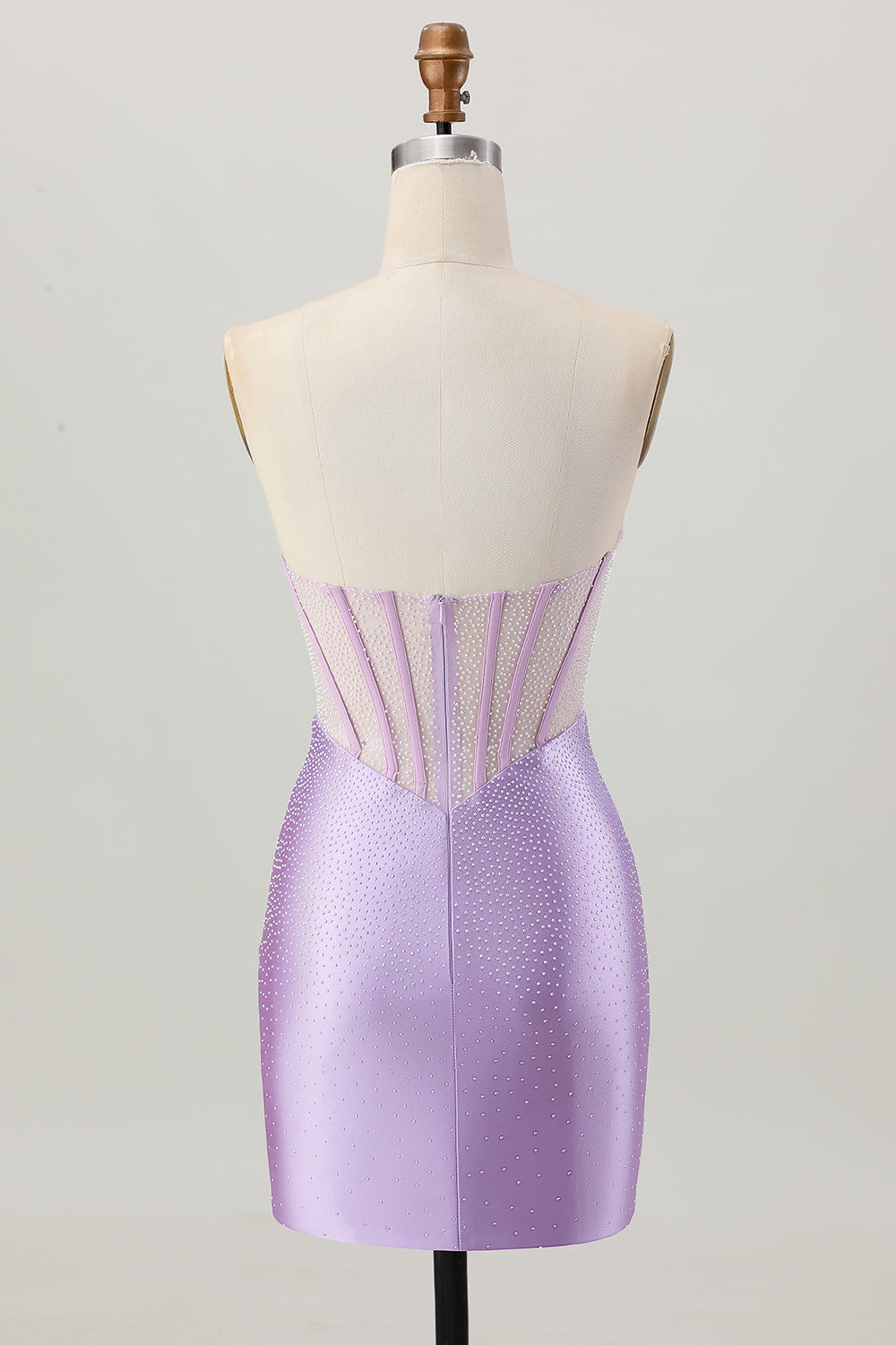 Sparkly Lilac Corset Strapless Short Tight Homecoming Dress with Rhinestones
