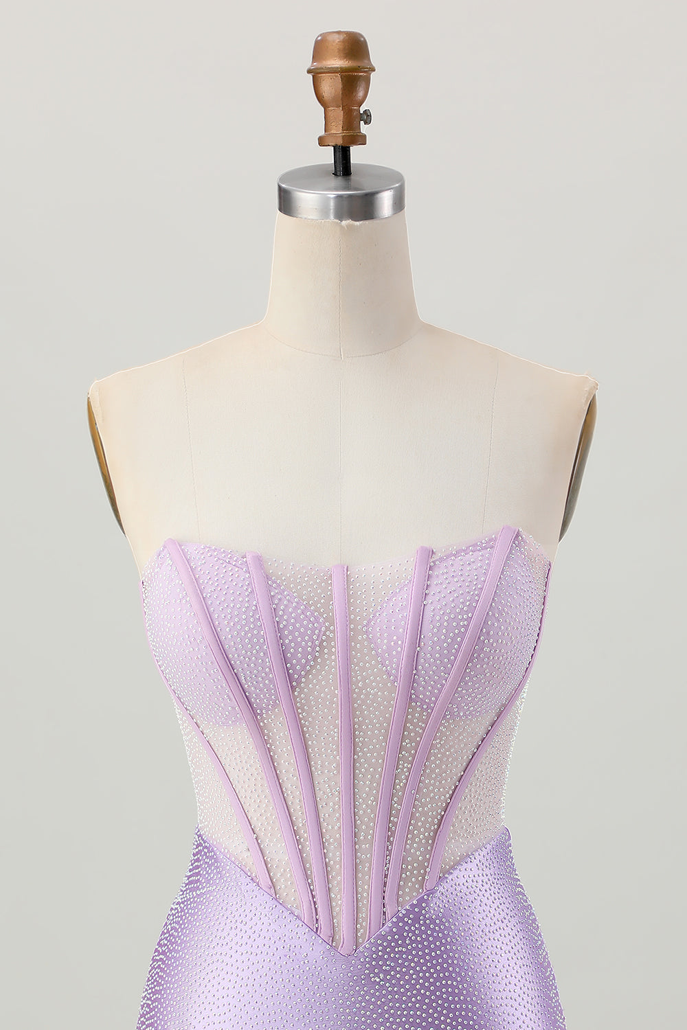 Sparkly Lilac Corset Strapless Short Tight Homecoming Dress with Rhinestones