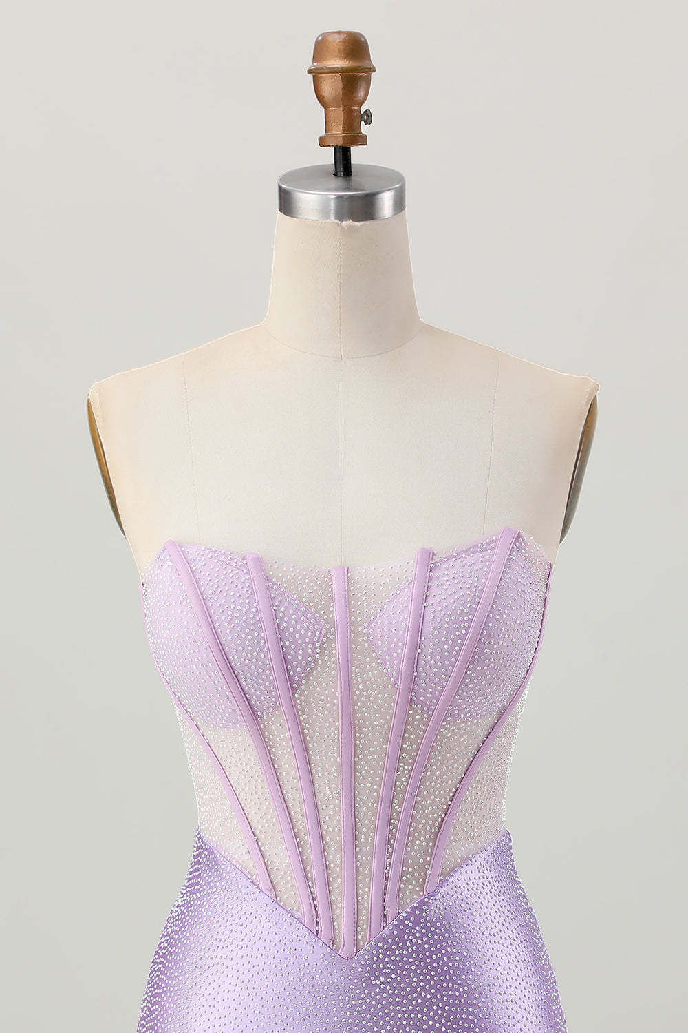 Sparkly Lilac Corset Strapless Short Tight Homecoming Dress with Rhinestones