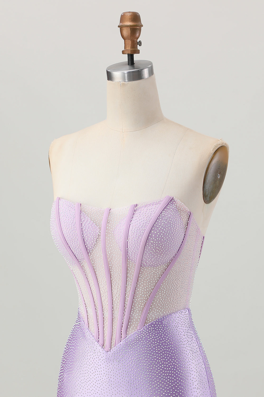 Sparkly Lilac Corset Strapless Short Tight Homecoming Dress with Rhinestones