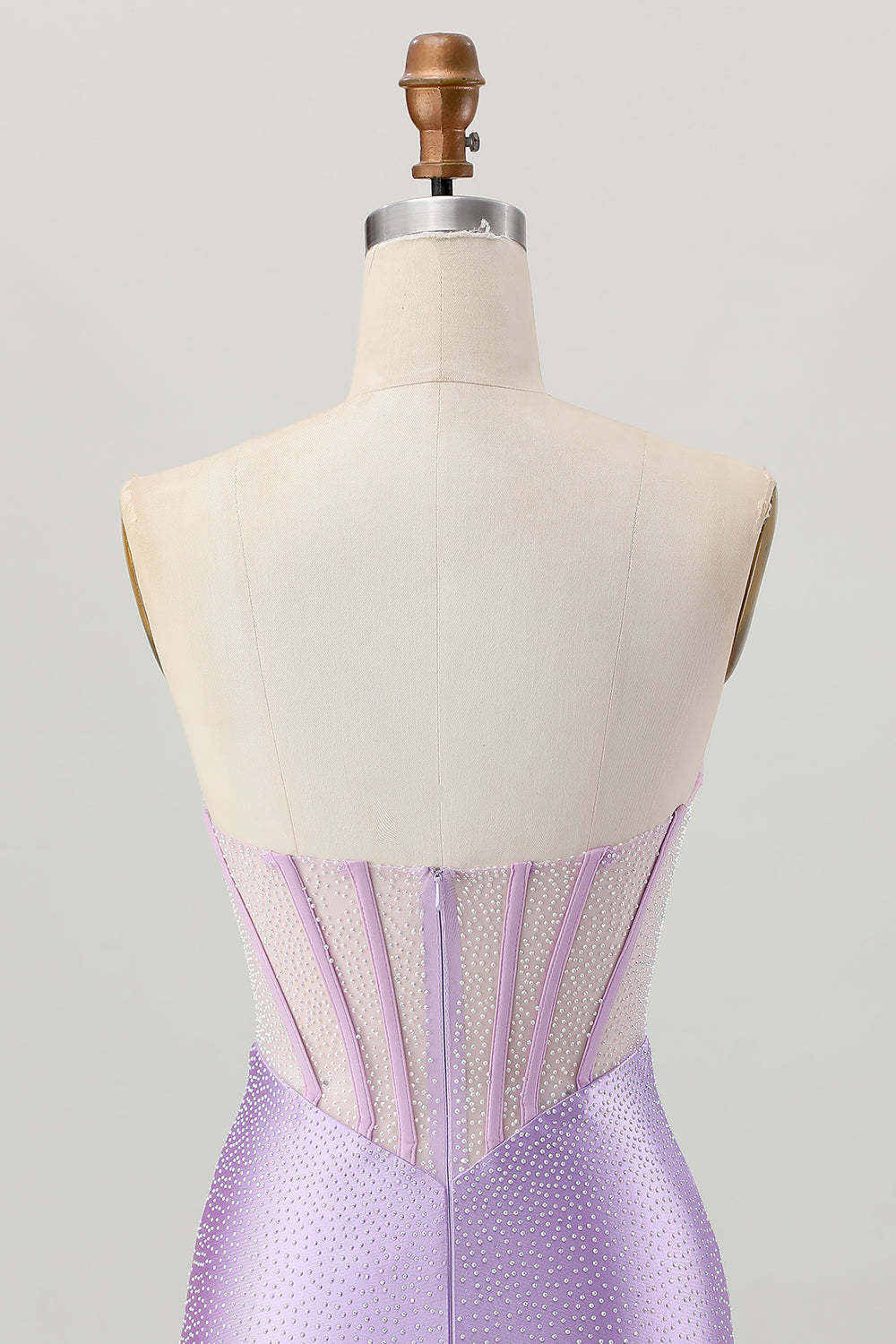 Sparkly Lilac Corset Strapless Short Tight Homecoming Dress with Rhinestones