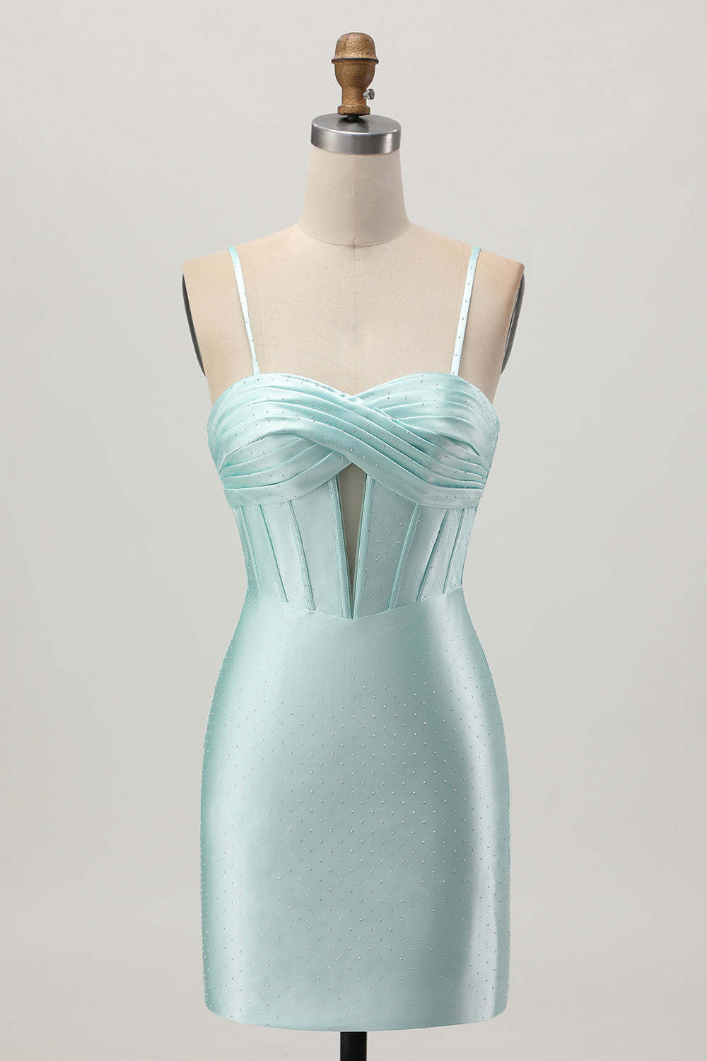 Leely Women Light Green Corset Tight Stain Short Homecoming Dress with Beading Spaghetti Straps Keyhole Lace Up Back Cocktail Dress