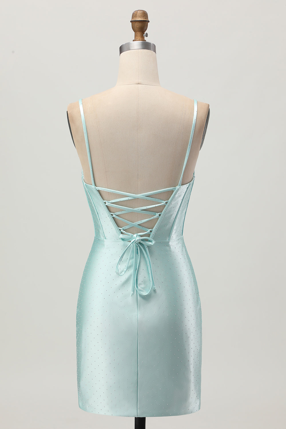 Light Green Corset Tight Stain Spaghetti Straps Short Homecoming Dress with Beading