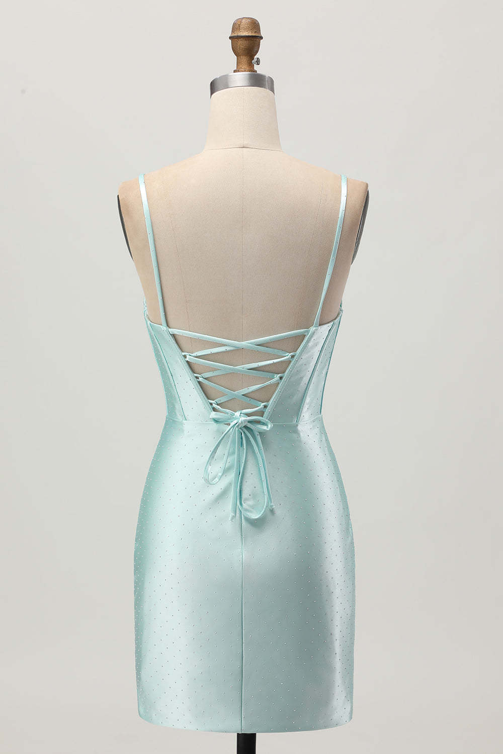 Light Green Corset Tight Stain Spaghetti Straps Short Homecoming Dress with Beading