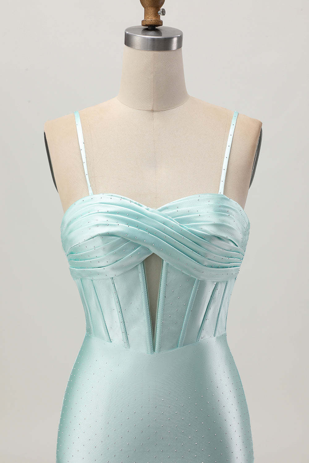 Light Green Corset Tight Stain Spaghetti Straps Short Homecoming Dress with Beading