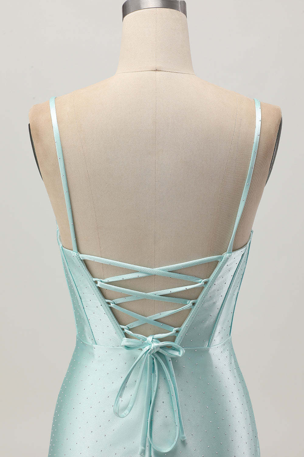 Light Green Corset Tight Stain Spaghetti Straps Short Homecoming Dress with Beading