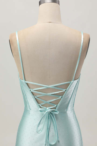 Light Green Corset Tight Stain Spaghetti Straps Short Homecoming Dress with Beading