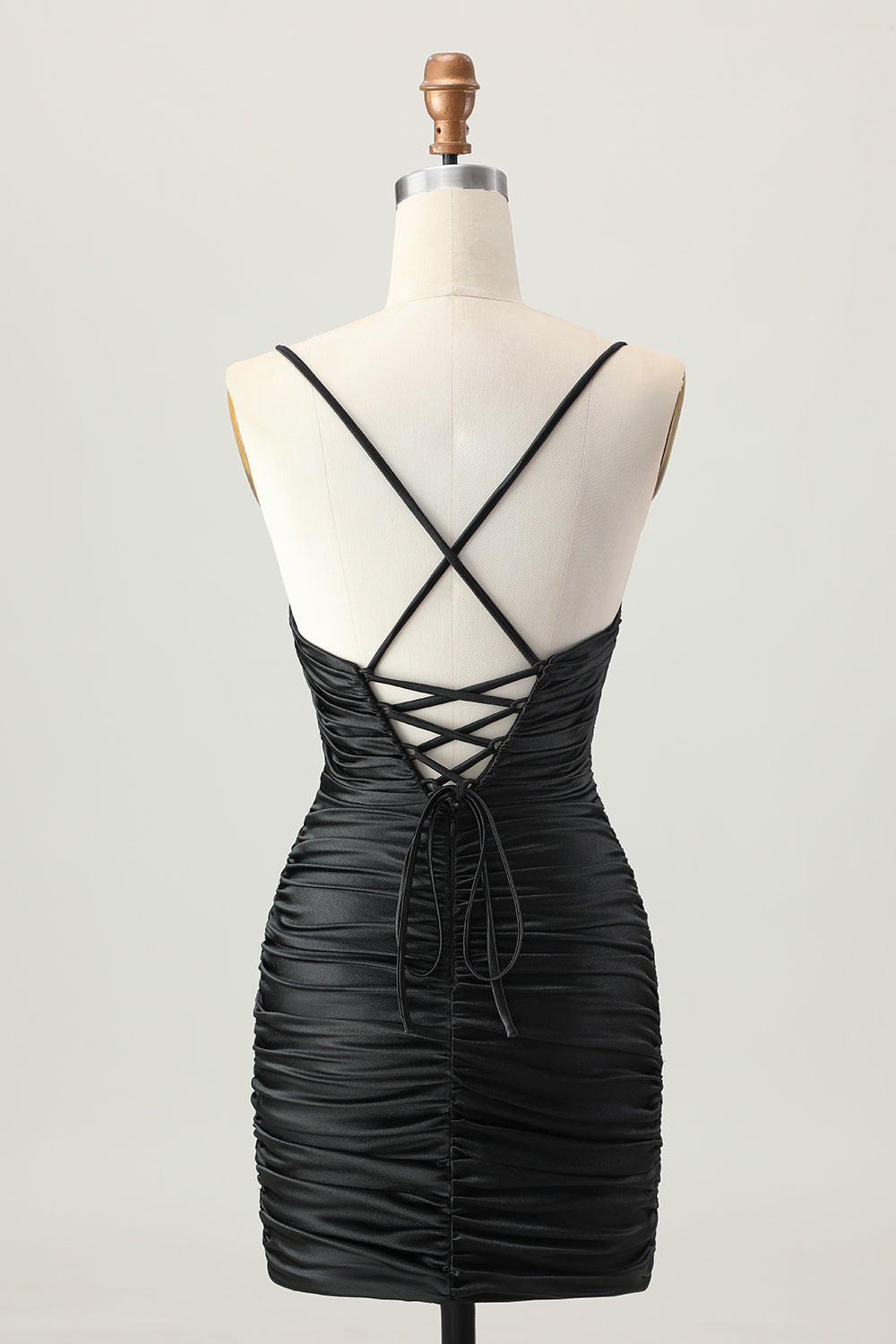 Blue Ruched Tight Spaghetti Straps Keyhole Short Homecoming Dress