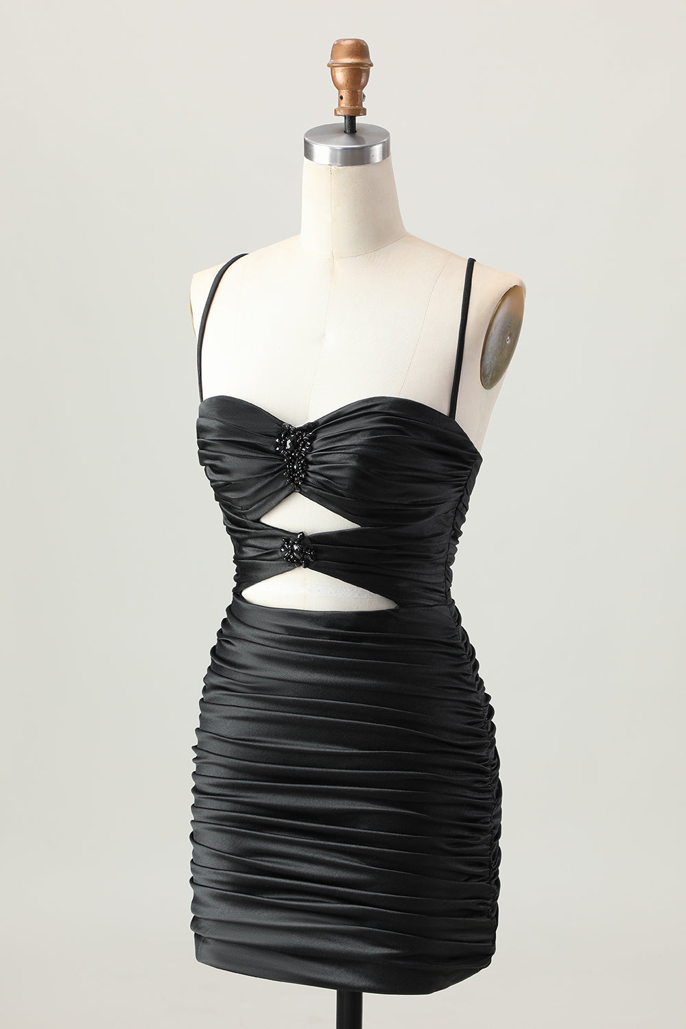 Blue Ruched Tight Spaghetti Straps Keyhole Short Homecoming Dress